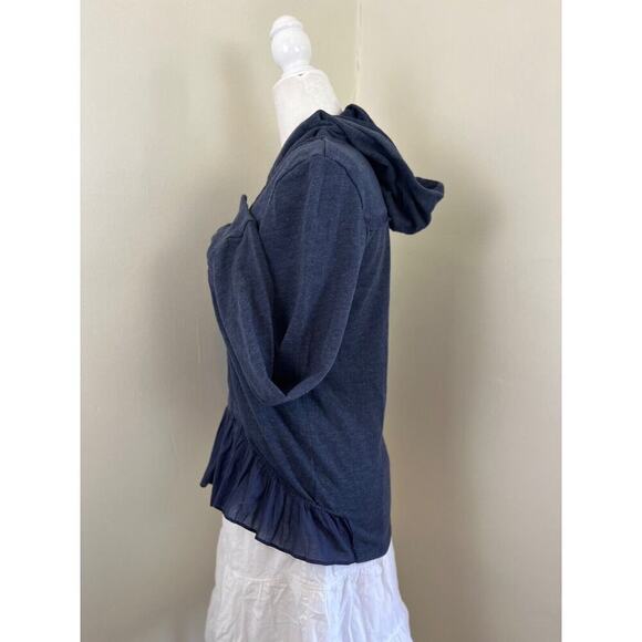 E by Eloise Embroidered Ruffle Peplum Pullover Hoodie Jacket XS Blue Hooded - Picture 3 of 9